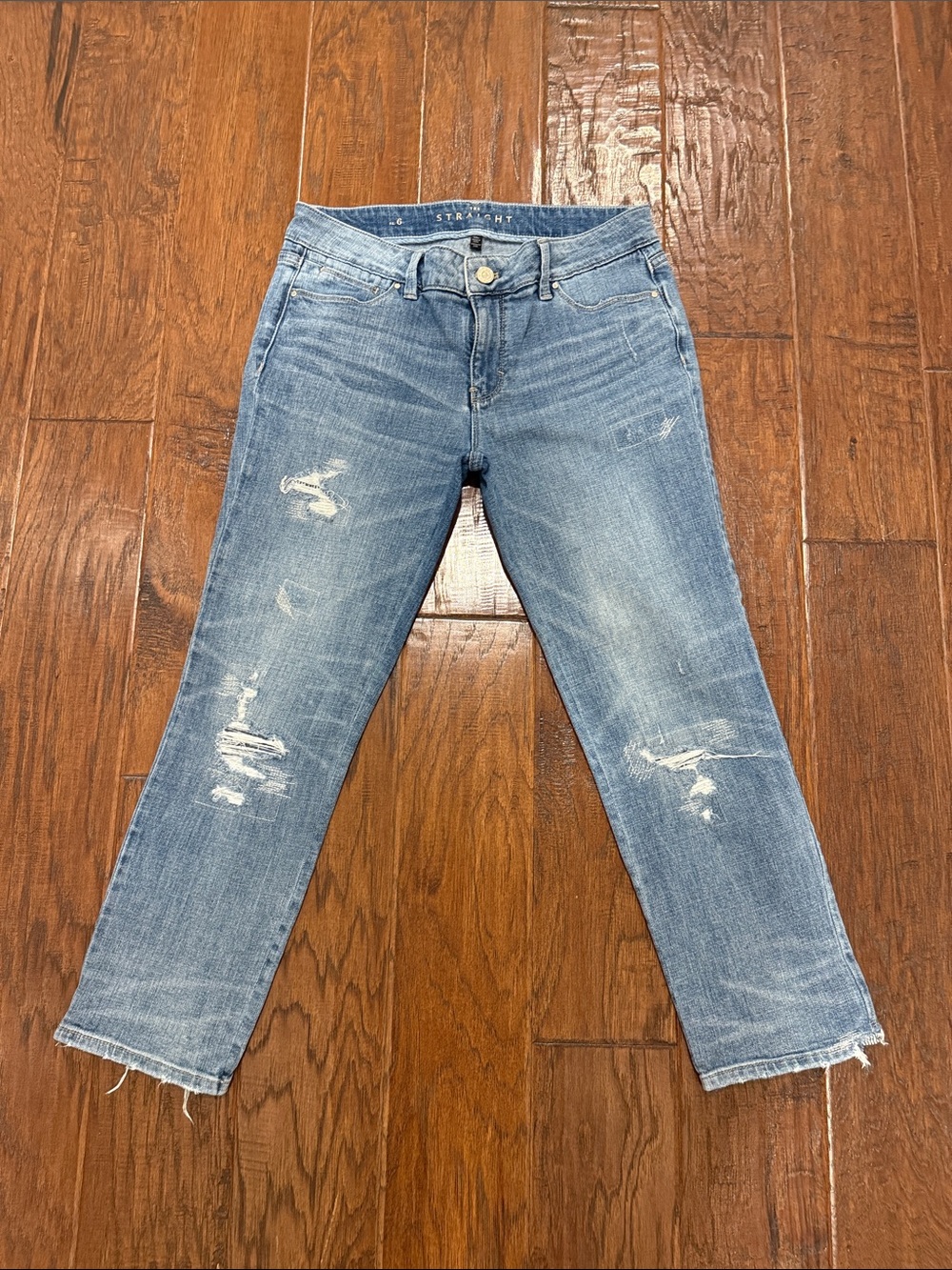 White House Black Market Light Blue Distressed Ankle Jeans